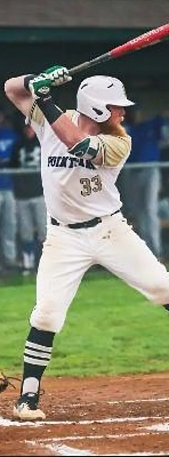 Tyler Dobie at bat in a Point Park uniform